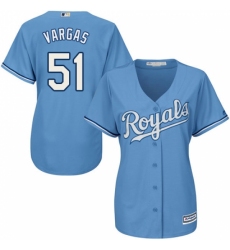 Women's Majestic Kansas City Royals #51 Jason Vargas Replica Light Blue Alternate 1 Cool Base MLB Jersey