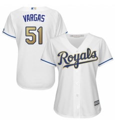 Women's Majestic Kansas City Royals #51 Jason Vargas Replica White Home Cool Base MLB Jersey