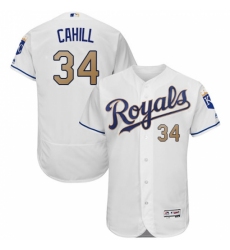 Men's Majestic Kansas City Royals #34 Trevor Cahill White Flexbase Authentic Collection MLB Jersey