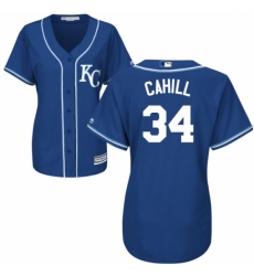 Women's Majestic Kansas City Royals #34 Trevor Cahill Replica Blue Alternate 2 Cool Base MLB Jersey