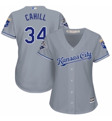 Women's Majestic Kansas City Royals #34 Trevor Cahill Replica Grey Road Cool Base MLB Jersey