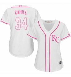 Women's Majestic Kansas City Royals #34 Trevor Cahill Replica White Fashion Cool Base MLB Jersey