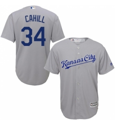 Youth Majestic Kansas City Royals #34 Trevor Cahill Replica Grey Road Cool Base MLB Jersey