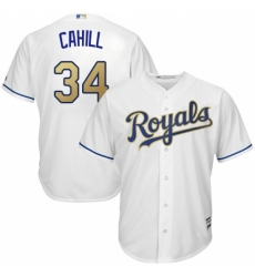 Youth Majestic Kansas City Royals #34 Trevor Cahill Replica White Home Cool Base MLB Jersey