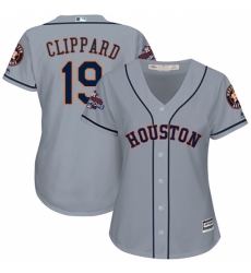 Women's Majestic Houston Astros #19 Tyler Clippard Replica Grey Road 2017 World Series Champions Cool Base MLB Jersey