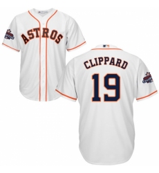 Youth Majestic Houston Astros #19 Tyler Clippard Authentic White Home 2017 World Series Champions Cool Base MLB Jersey