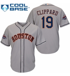 Youth Majestic Houston Astros #19 Tyler Clippard Replica Grey Road 2017 World Series Champions Cool Base MLB Jersey