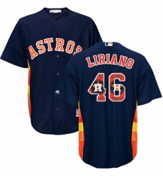 Men's Majestic Houston Astros #46 Francisco Liriano Authentic Navy Blue Team Logo Fashion Cool Base MLB Jersey