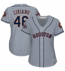 Women's Majestic Houston Astros #46 Francisco Liriano Replica Grey Road 2017 World Series Champions Cool Base MLB Jersey