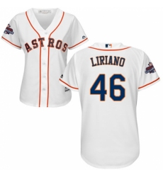 Women's Majestic Houston Astros #46 Francisco Liriano Replica White Home 2017 World Series Champions Cool Base MLB Jersey