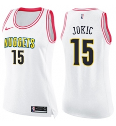 Women's Nike Denver Nuggets #15 Nikola Jokic White-Pink NBA Swingman Fashion Jersey