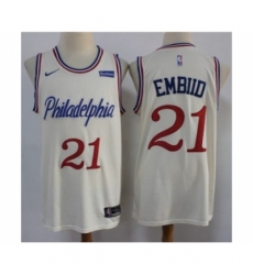 Men's 76ers #21 Joel Embiid Cream New City Edition Swingman Basketball Jersey