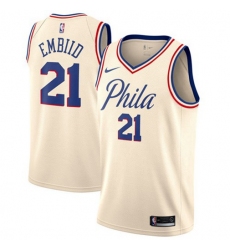 Men's Nike Philadelphia 76ers #21 Joel Embiid Cream NBA Swingman City Edition Jersey