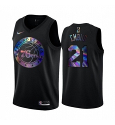 Men's Nike Philadelphia 76ers #21 Joel Embiid Iridescent Holographic Collection NBA Jersey - Black