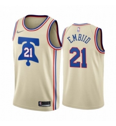 Men's Philadelphia 76ers #21 Joel Embiid Cream NBA Swingman 2020-21 Earned Edition Jersey