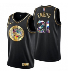 Men's Philadelphia 76ers #21 Joel Embiid Golden Edition Diamond Logo 2021-22 Swingman Jersey - Black