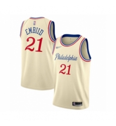 Men's Philadelphia 76ers #21 Joel Embiid Swingman Cream Basketball Jersey - 2019 20 City Edition