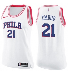 Women's Nike Philadelphia 76ers #21 Joel Embiid White-Pink NBA Swingman Fashion Jersey