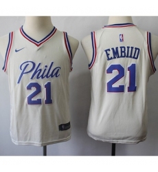 Youth Nike Philadelphia 76ers #21 Joel Embiid Cream NBA Swingman City Edition Jersey