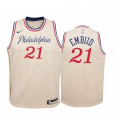 Youth Nike Philadelphia 76ers #21 Joel Embiid Unveil 2019-20 City Edition Swingman NBA Jersey Cream White