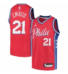 Youth Philadelphia 76ers #21 Joel Embiid Jordan Brand Red 2020-21 Swingman Player Jersey