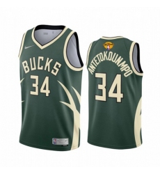 Men's Milwaukee Bucks #34 Giannis Antetokounmpo 2021 NBA Finals Bound Swingman Earned Edition Jersey Green