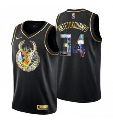 Men's Milwaukee Bucks #34 Giannis Antetokounmpo Golden Edition Diamond Logo 2021-22 Swingman Jersey - Black