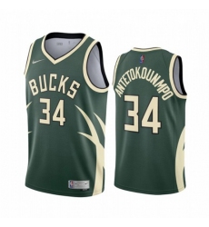 Men's Milwaukee Bucks #34 Giannis Antetokounmpo Green NBA Swingman 2020-21 Earned Edition Jersey