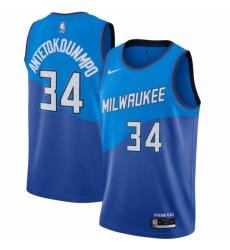 Men's Milwaukee Bucks #34 Giannis Antetokounmpo Nike Blue 2020-21 Swingman Player Jersey