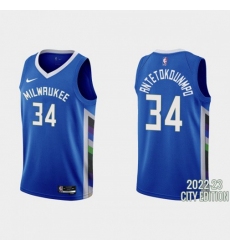 Men's Milwaukee Bucks #34 Giannis Antetokounmpo Nike Blue 2022-23 NBA Jersey - City Edition