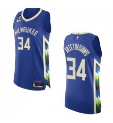 Men's Milwaukee Bucks #34 Giannis Antetokounmpo Nike Royal 2022-23 Authentic Jersey - City Edition