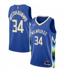 Men's Milwaukee Bucks #34 Giannis Antetokounmpo Unisex Nike Royal 2022-23 Swingman Jersey - City Edition