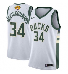 Men's Nike Milwaukee Bucks #34 Giannis Antetokounmpo 2021 NBA Finals Bound Swingman Association Edition Jersey White