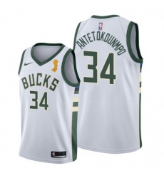 Men's Nike Milwaukee Bucks #34 Giannis Antetokounmpo 2021 NBA Finals Champions Swingman Association Edition Jersey White