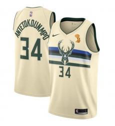 Men's Nike Milwaukee Bucks #34 Giannis Antetokounmpo 2021 NBA Finals Champions Swingman City Edition Jersey Cream