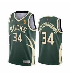 Men's Nike Milwaukee Bucks #34 Giannis Antetokounmpo 2021 NBA Finals Champions Swingman Earned Edition Jersey Green