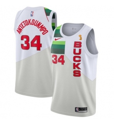 Men's Nike Milwaukee Bucks #34 Giannis Antetokounmpo 2021 NBA Finals Champions Swingman Earned Edition Jersey White