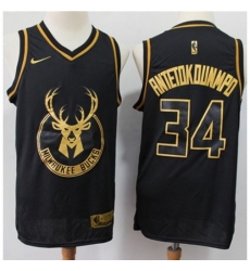 Men's Nike Milwaukee Bucks #34 Giannis Antetokounmpo Black-Gold NBA Swingman Limited Edition Jersey