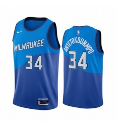 Men's Nike Milwaukee Bucks #34 Giannis Antetokounmpo Blue NBA Swingman 2020-21 City Edition Jersey