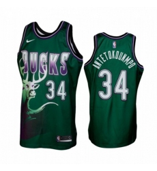 Men's Nike Milwaukee Bucks #34 Giannis Antetokounmpo Green Hardwood Classic NBA Jersey
