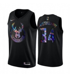 Men's Nike Milwaukee Bucks #34 Giannis Antetokounmpo Iridescent Holographic Collection NBA Jersey - Black
