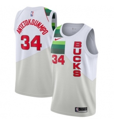 Men's Nike Milwaukee Bucks #34 Giannis Antetokounmpo White NBA Swingman Earned Edition Jersey