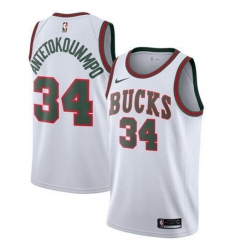 Men's Nike Milwaukee Bucks #34 Giannis Antetokounmpo White Throwback NBA Swingman Hardwood Classics Jersey