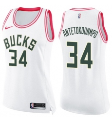 Women's Nike Milwaukee Bucks #34 Giannis Antetokounmpo White-Pink NBA Swingman Fashion Jersey