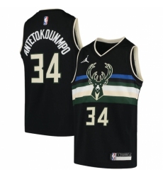 Youth Milwaukee Bucks #34 Giannis Antetokounmpo Jordan Brand Black 2020-21 Swingman Player Jersey