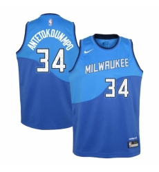 Youth Milwaukee Bucks #34 Giannis Antetokounmpo Nike Royal 2020-21 Swingman Jersey