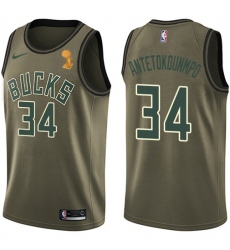 Youth Nike Milwaukee Bucks #34 Giannis Antetokounmpo 2021 NBA Finals Champions Swingman Salute to Service Jersey Green