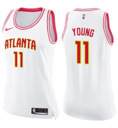 Women‘s Nike Atlanta Hawks #11 Trae Young White-Pink NBA Swingman Fashion Jersey