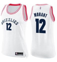 Women's Nike Memphis Grizzlies #12 Ja Morant White Pink NBA Swingman Fashion Jersey