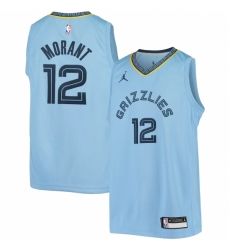 Youth Memphis Grizzlies #12 Ja Morant Jordan Brand Light Blue 2020-21 Swingman Player Jersey